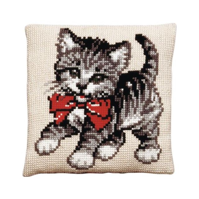 Poesje met rode strik voorbedrukt kussenpakket van PAKO 076.003102