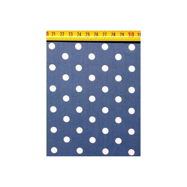 Blauw katoenen stof  met witte stippen M BERTRUMS