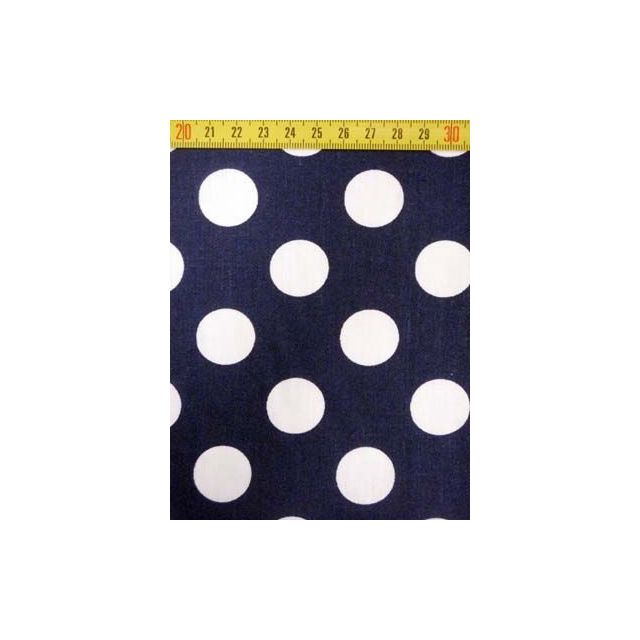 Donkerblauwe katoenen stof met grote witte stippen BERTRUMS