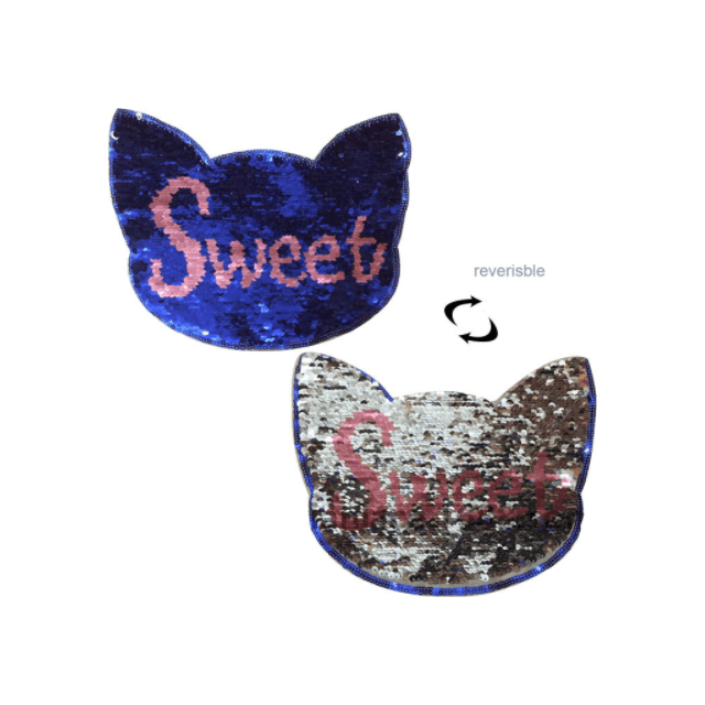 Applicatie Sweet kat reversable 18x21cm opnaaibaar