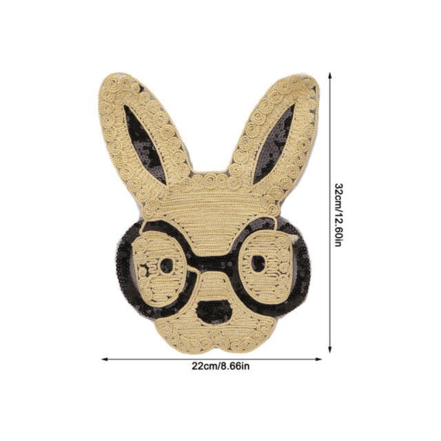 Applicatie groot konijn goud en zwart 32x22cm opnaaibaar