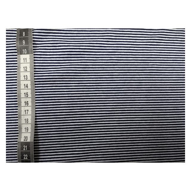Blauw wit gestreepte tricot rekbaar 100% katoen 150cm breed