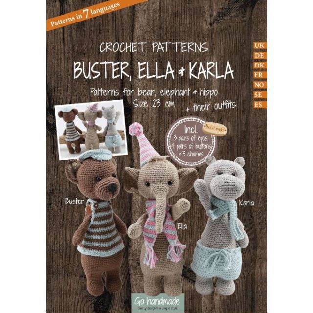 Haakpatroon pakket Buster, Ella en Karla knuffels van GO HANDMADE 20028