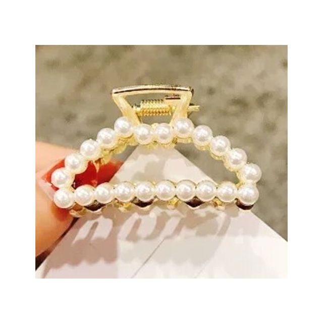 Gouden haarklem halve maan parel/ strass