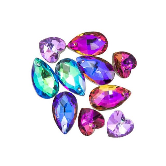 Bedelmix Glas Druppel & Hart (14 - 22 x 13 - 14 mm) Mix Color-Goud (10 Stuks) DB M062