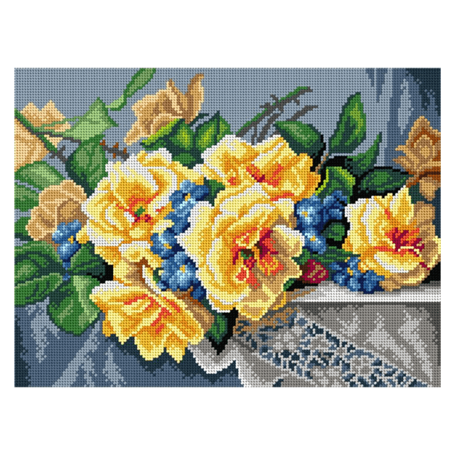 Gele rozen kruissteek bedrukt borduur gobelin 30x40cm van ORCHIDEA 089.2997J
