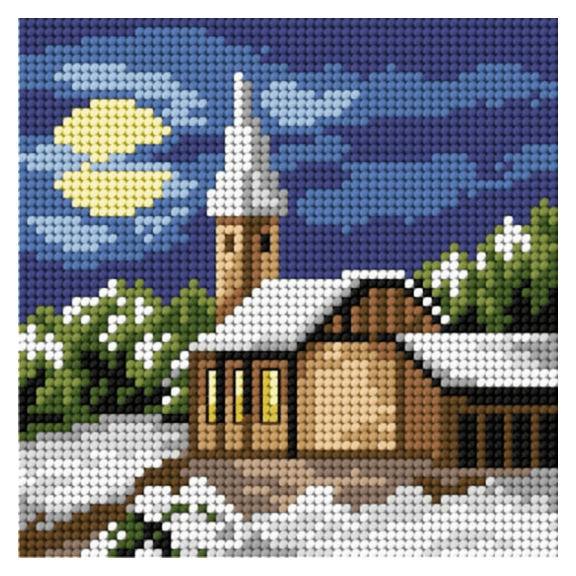 Wintertafereel kruissteek bedrukt borduur gobelin 15x15cm van ORCHIDEA 089.2745D