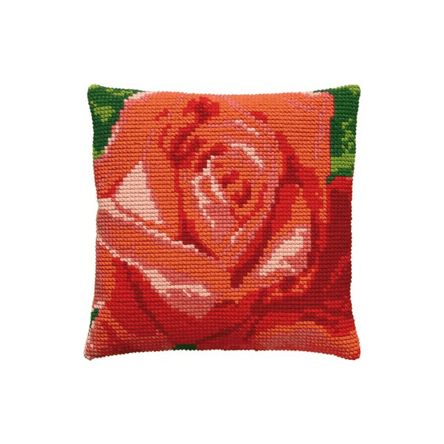 Roos kruissteek borduurpakket kussen 40x40cm van PAKO 076.003205