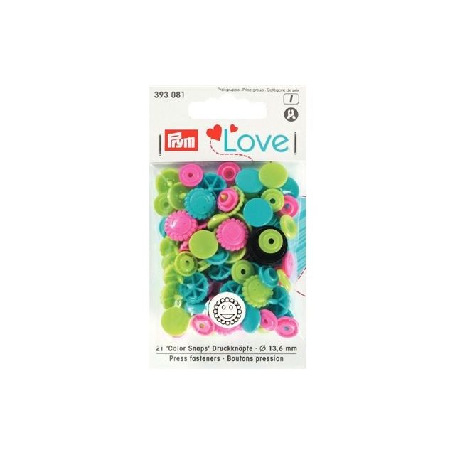 Colorsnaps drukknopen 12,4mm bloemen groen roze turquoise van PRYM LOVE 022.393081