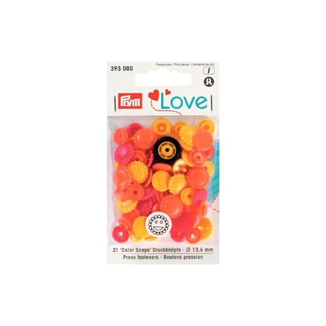 Colorsnaps drukknopen 13,6mm BLOEMEN roze oranje geel van PRYM 022.393080
