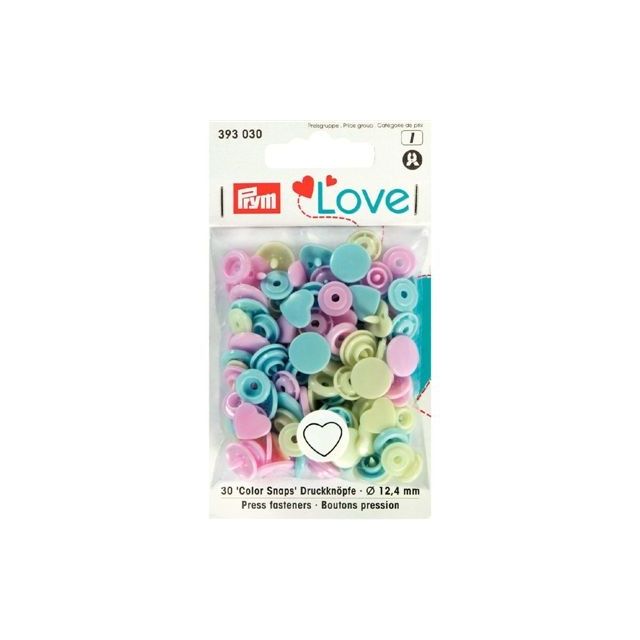 Colorsnaps drukknopen 12,4mm HARTJES blauw roze groen van PRYM 022.393030