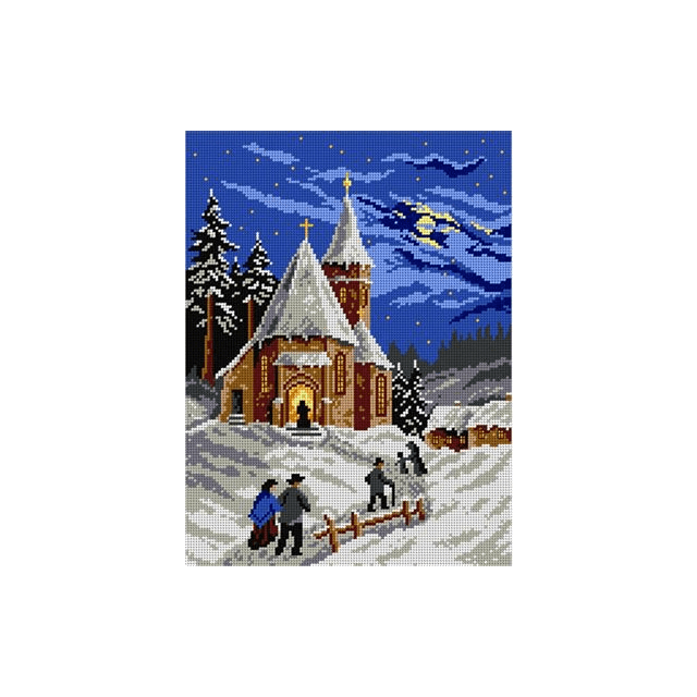 Winterse kerk kruissteek bedrukt borduur gobelin 30 x 40cm van ORCHIDEA 089.1820J