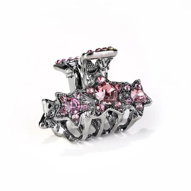 Sterren metalen haarklem met roze strass steentjes
