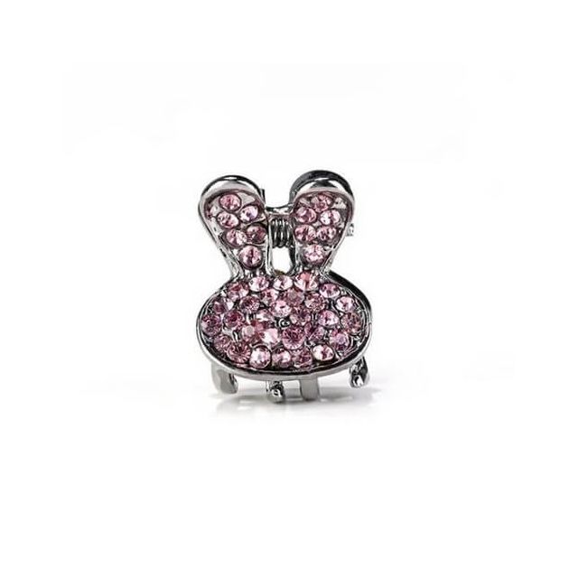 Konijn metalen haarklem met roze strass steentjes