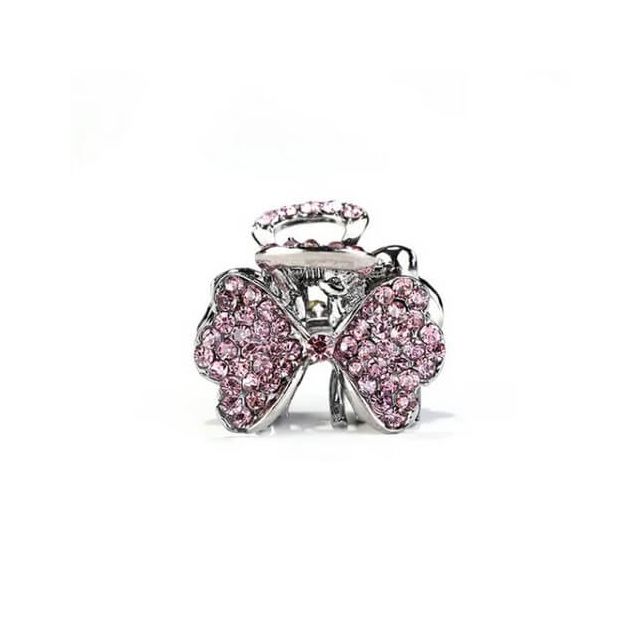 Vlinderdas metalen haarklem met roze strass steentjes