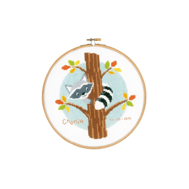 Kruissteek borduurpakket met borduurring Wasbeer 20x20cm van VERVACO PN-0151859