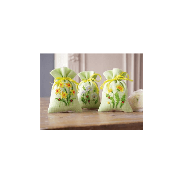Borduurpakket set van 3 zakjes Paardenbloemen 100% katoen van VERVACO PN-0157726